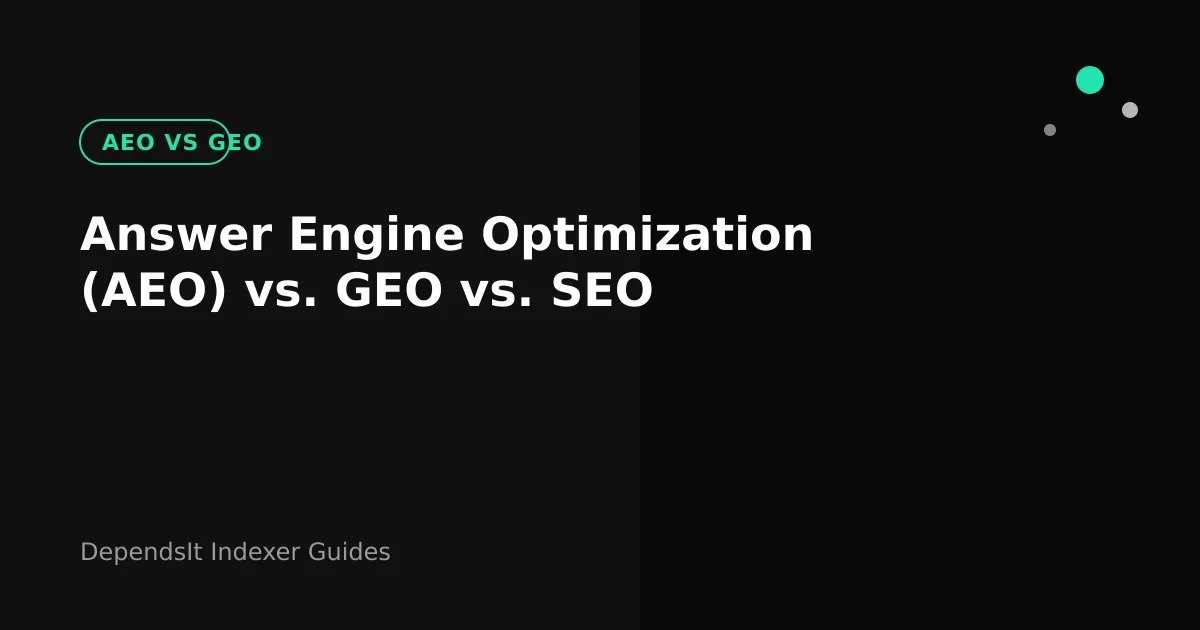 Diagram comparing aeo vs geo vs SEO targets across search, answers and AI overviews