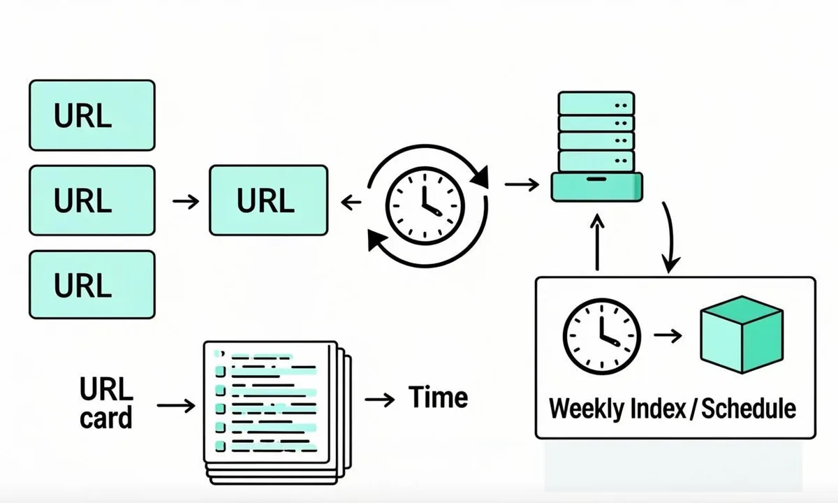 Pipeline from dedupe queue through paced sends, backoff, logging and weekly coverage checks