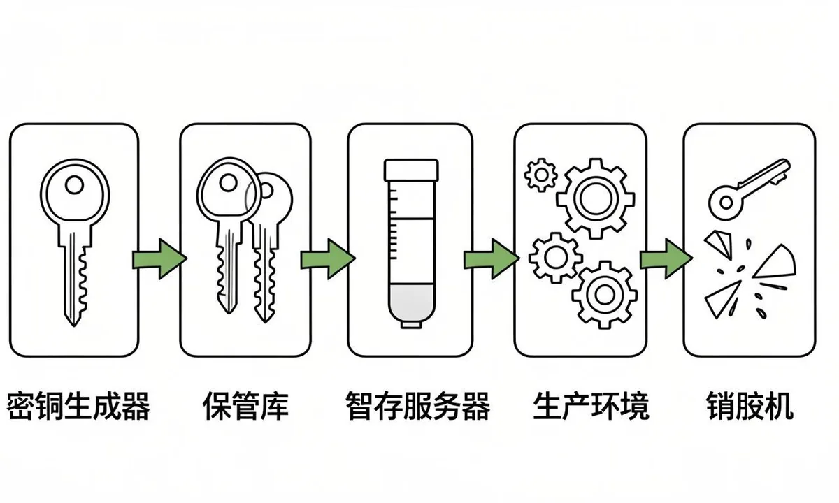 Five rotation steps from generating a new key to retiring the old one after testing