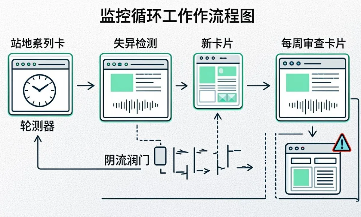 detect new urls sitemap workflow showing audit fix and monitoring steps