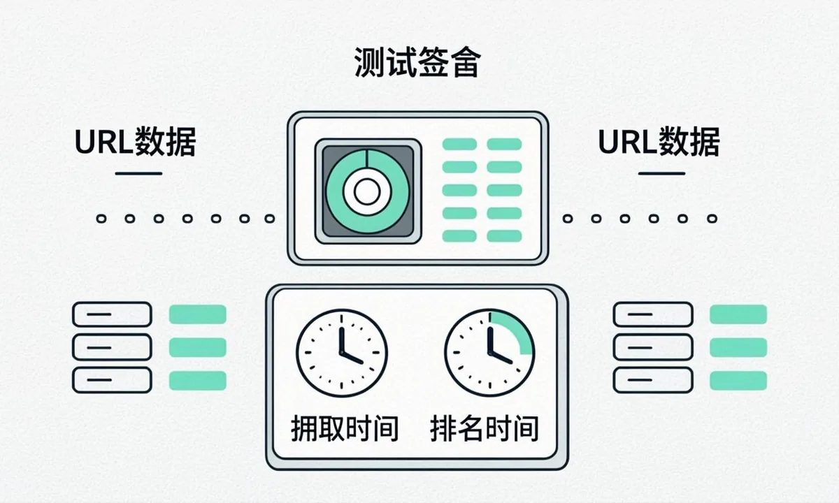 Workflow comparing a pinged URL set and a control set using server logs and separate clocks