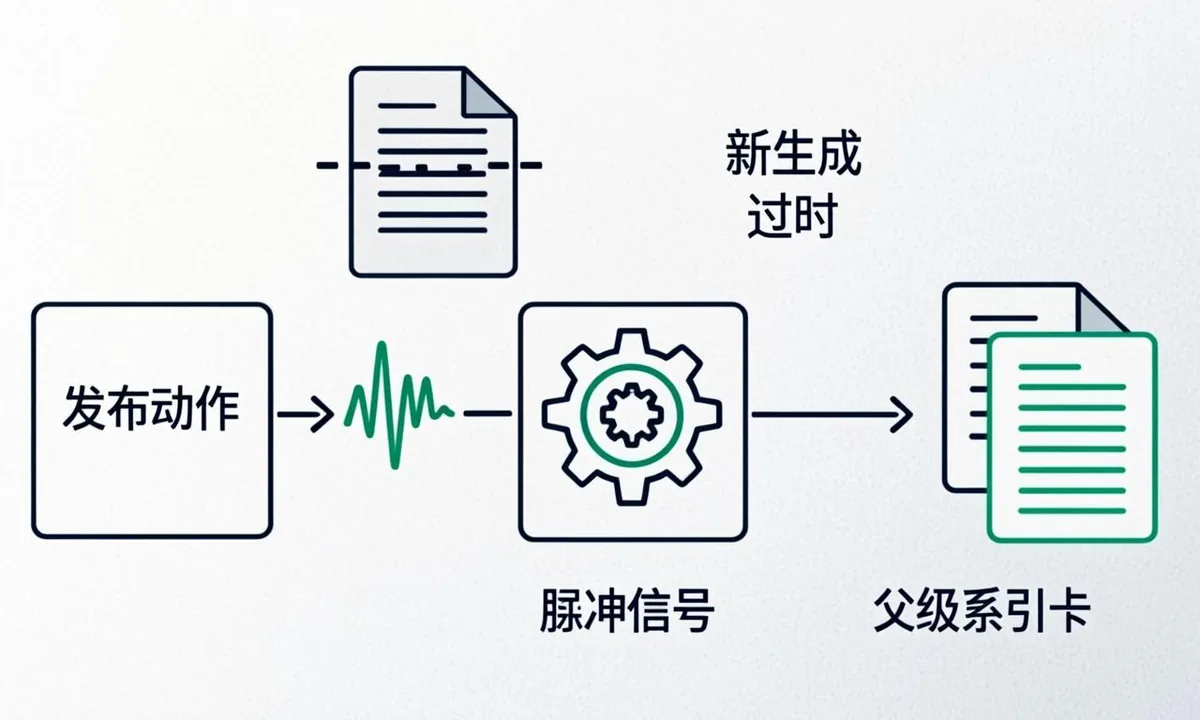 Publish webhook triggering instant sitemap segment rebuild beside an abandoned stale file